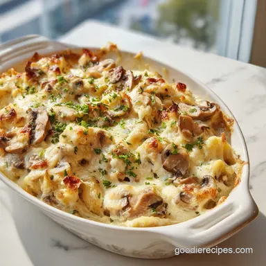 Baked Cheesy Mushrooms Casserole: Creamy Side Dish for 6 Servings Recipe Card