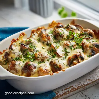 Baked Cheesy Mushrooms Casserole: Creamy Side Dish for 6 Servings
