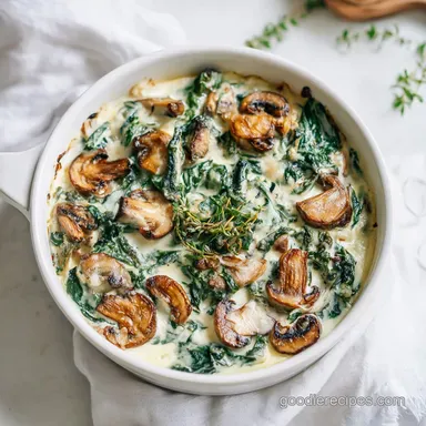 Chicken Spinach Mushroom Oven Dish for 4 Servings Recipe Card