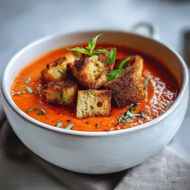 Best Creamy Tomato Basil Soup from Scratch with Garlic Croutons: Oven-Roasted Recipe Card
