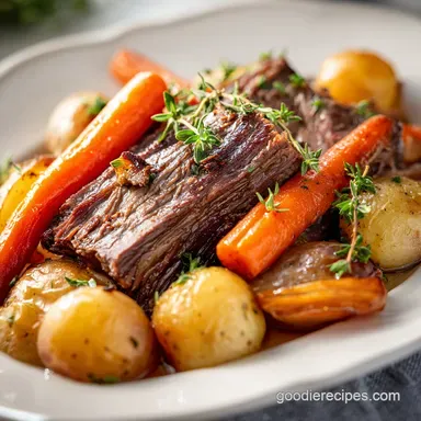 Crock Pot Roast with Potatoes and Carrots and Fresh Herbs Recipe Card