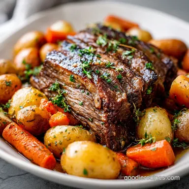 Crock Pot Roast with Potatoes and Carrots and Fresh Herbs