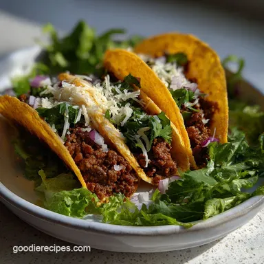 Simple Ground Beef Taco with Seasoning and Cheese for Family Dinner in 20 Minutes Recipe Card