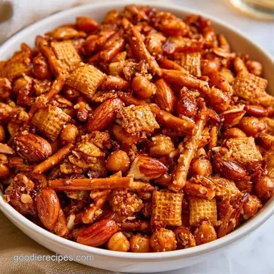 Recipe for Healthy Chex Mix for 12 Servings Recipe Card