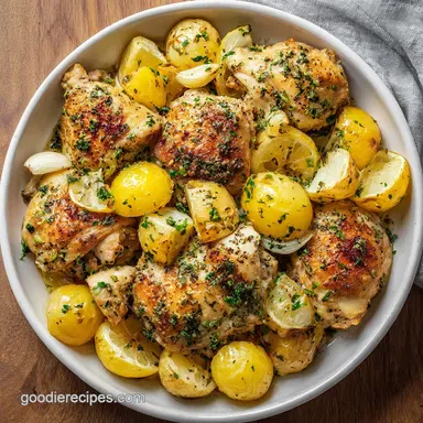 Lemon Herb Chicken and Potatoes: One-Pan Garlic Bake Recipe Card