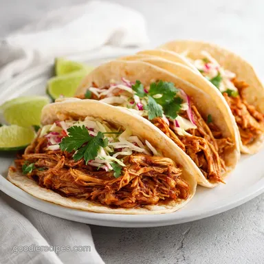 Slow Cooker Pulled Chicken Tacos for 6 Servings Recipe Card