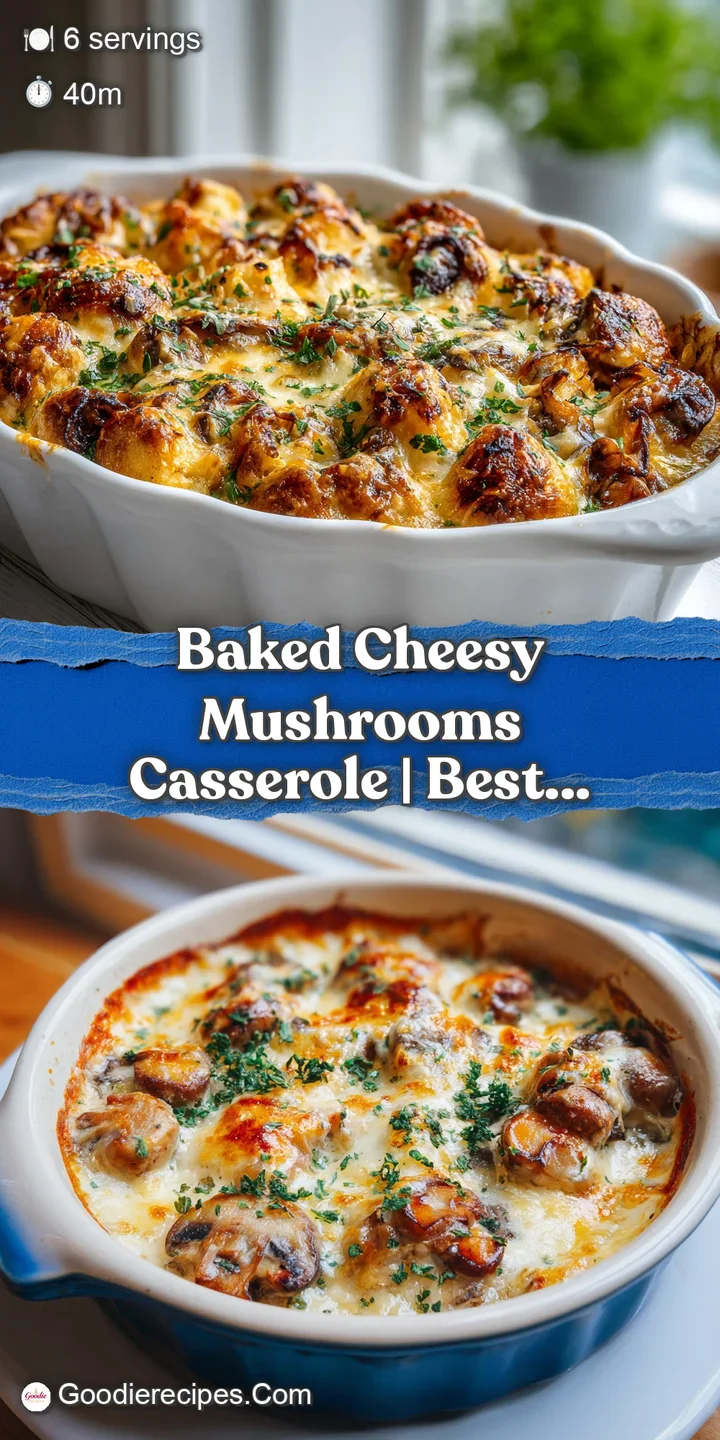 Close-up of a rich, creamy mushroom filling under a blanket of melted, golden cheese, glistening invitingly.