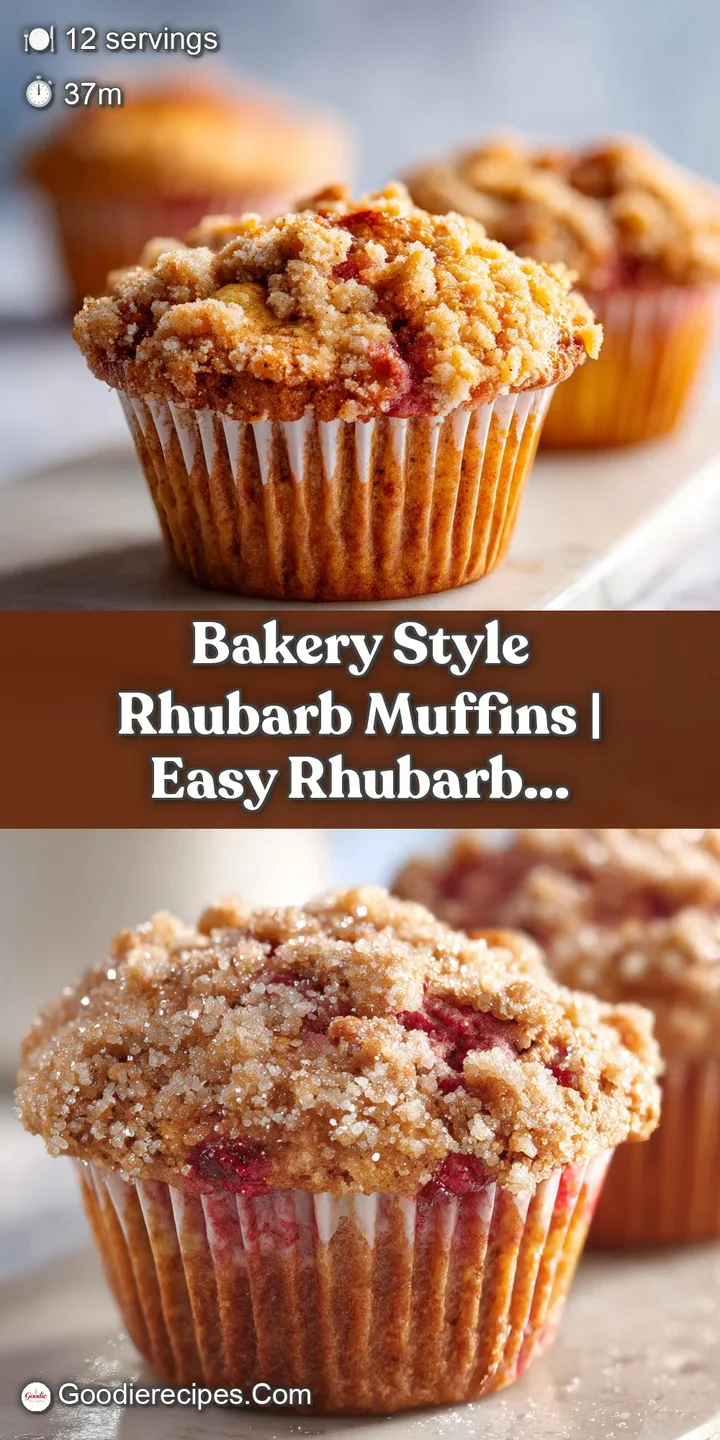 Close-up of a perfectly baked muffin with a soft, airy interior and bursts of tart, vibrant pink rhubarb.