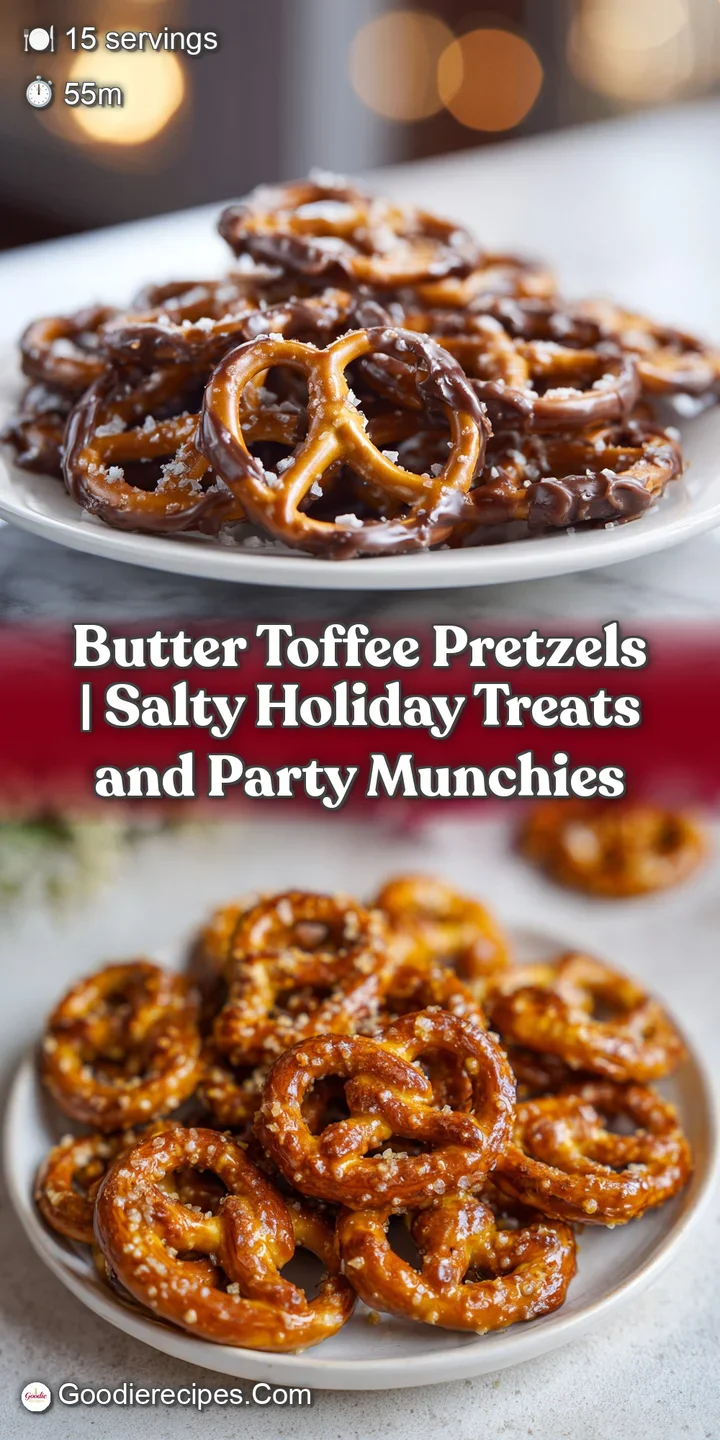 Close-up of crunchy, caramelized toffee coating glistening on a salty pretzel stick.