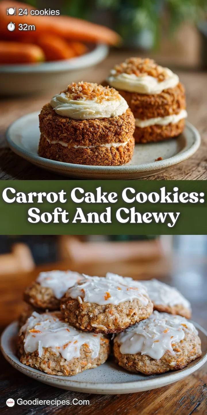 Close-up of a frosted carrot cake cookie revealing moist texture and a generous topping of rich, creamy frosting with flec...