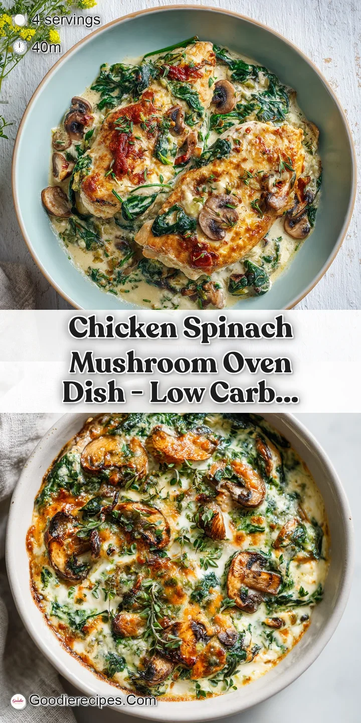 Juicy chicken chunks and wilted spinach mingled with tender mushrooms, baked to a golden, bubbling perfection.