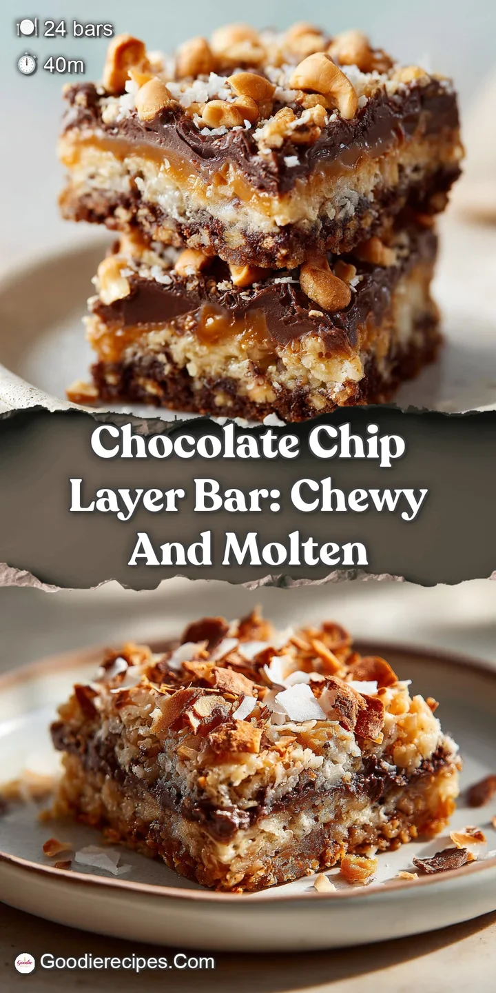 Close-up of a chocolate chip layer bar, showcasing the glistening, melted chocolate and the soft, chewy interior texture.