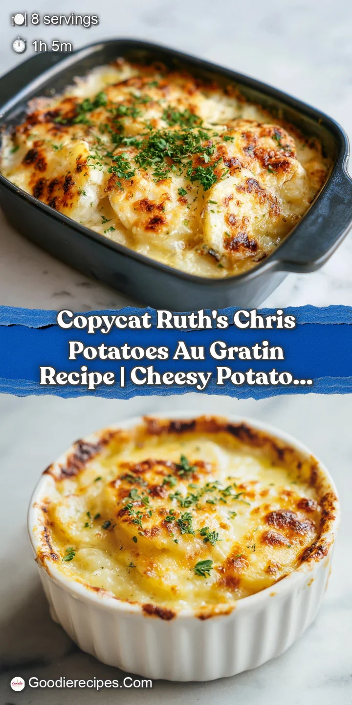 Close-up of rich, golden-brown potatoes au gratin, with melted cheese and tender baked potato slices.