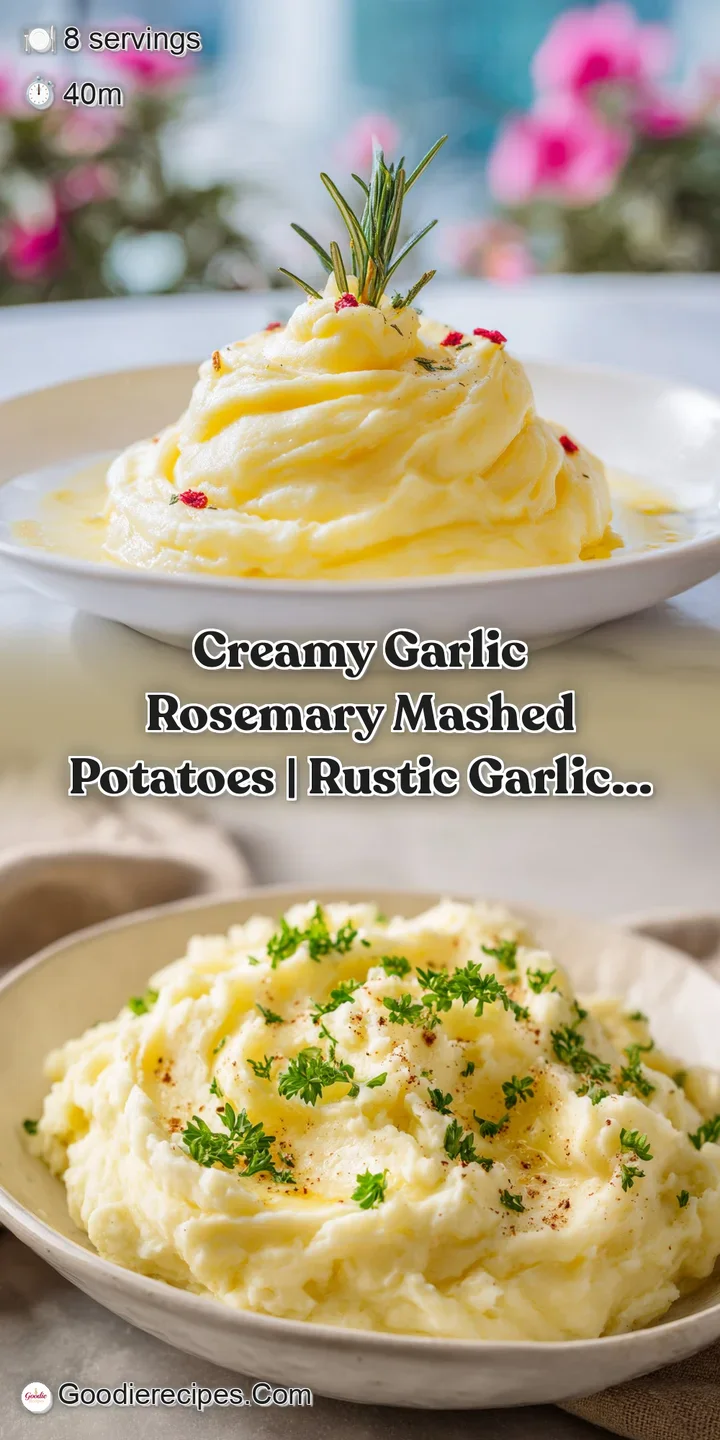 Close-up of velvety mashed potatoes, flecked with green rosemary. Steamy and inviting, promising creamy, comforting flavor.