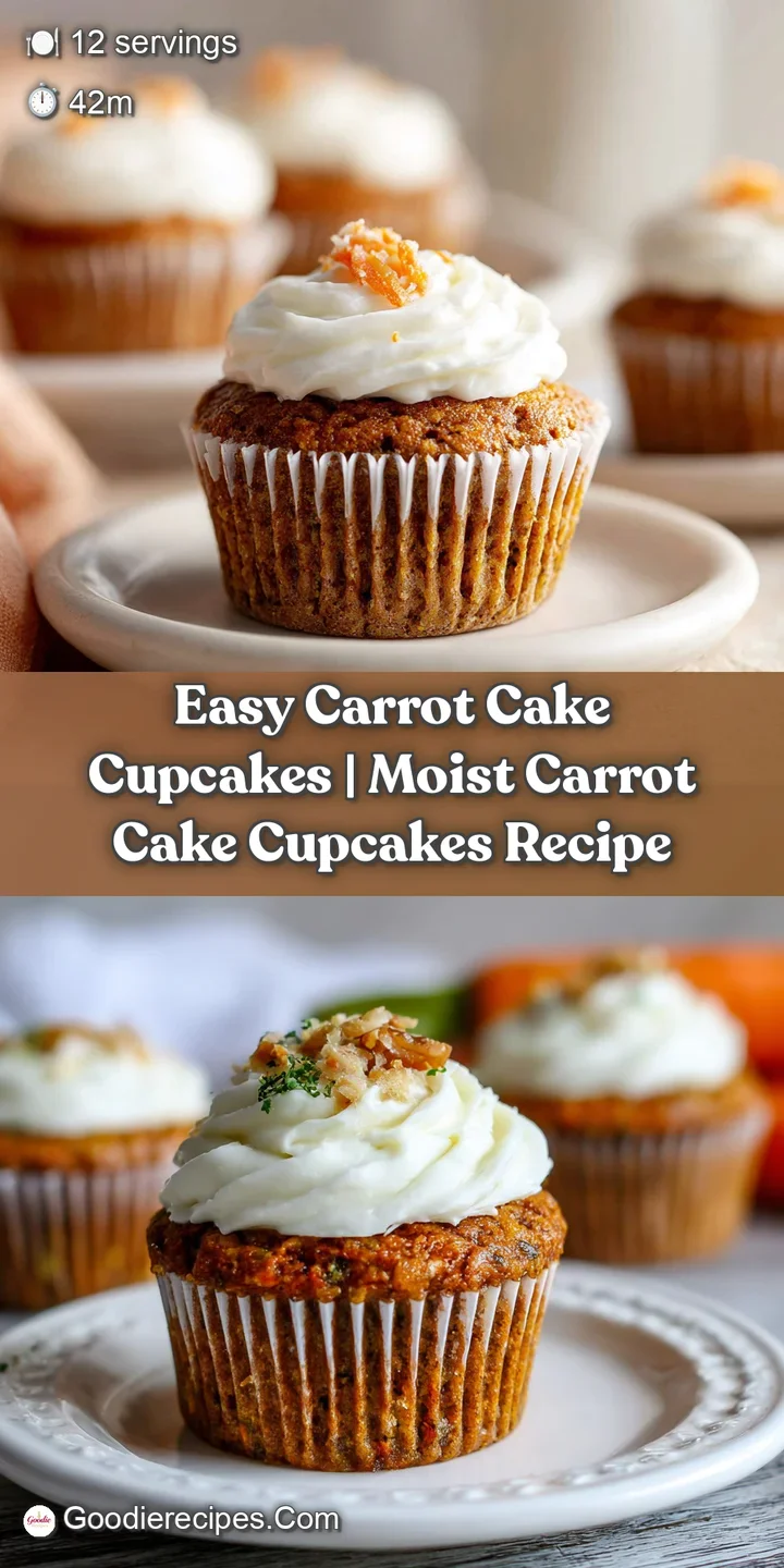 Close-up: moist carrot cake cupcake with rich frosting. Toasted pecans and bright orange carrot add delicious texture.