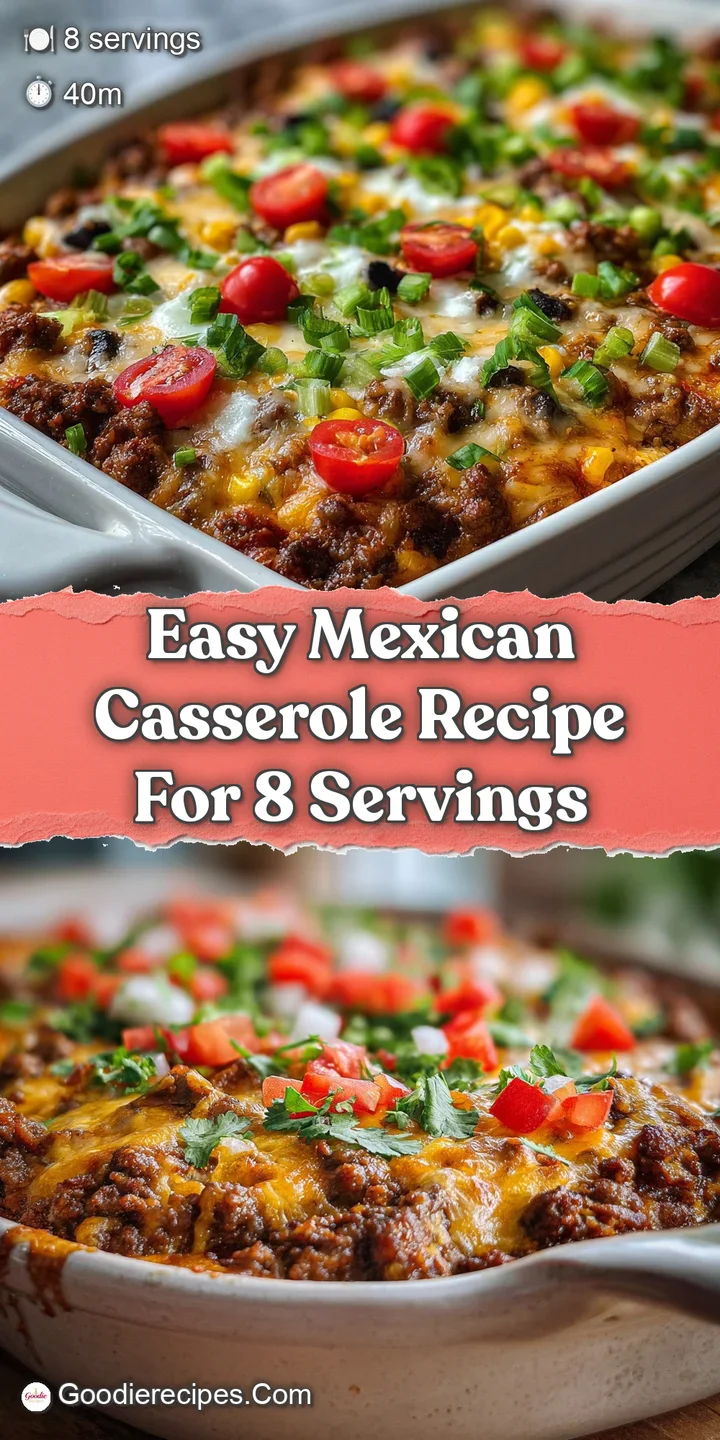 Close-up of a cheesy Mexican casserole, showcasing the layers of seasoned meat, vegetables, and melted cheese. A flavorful...
