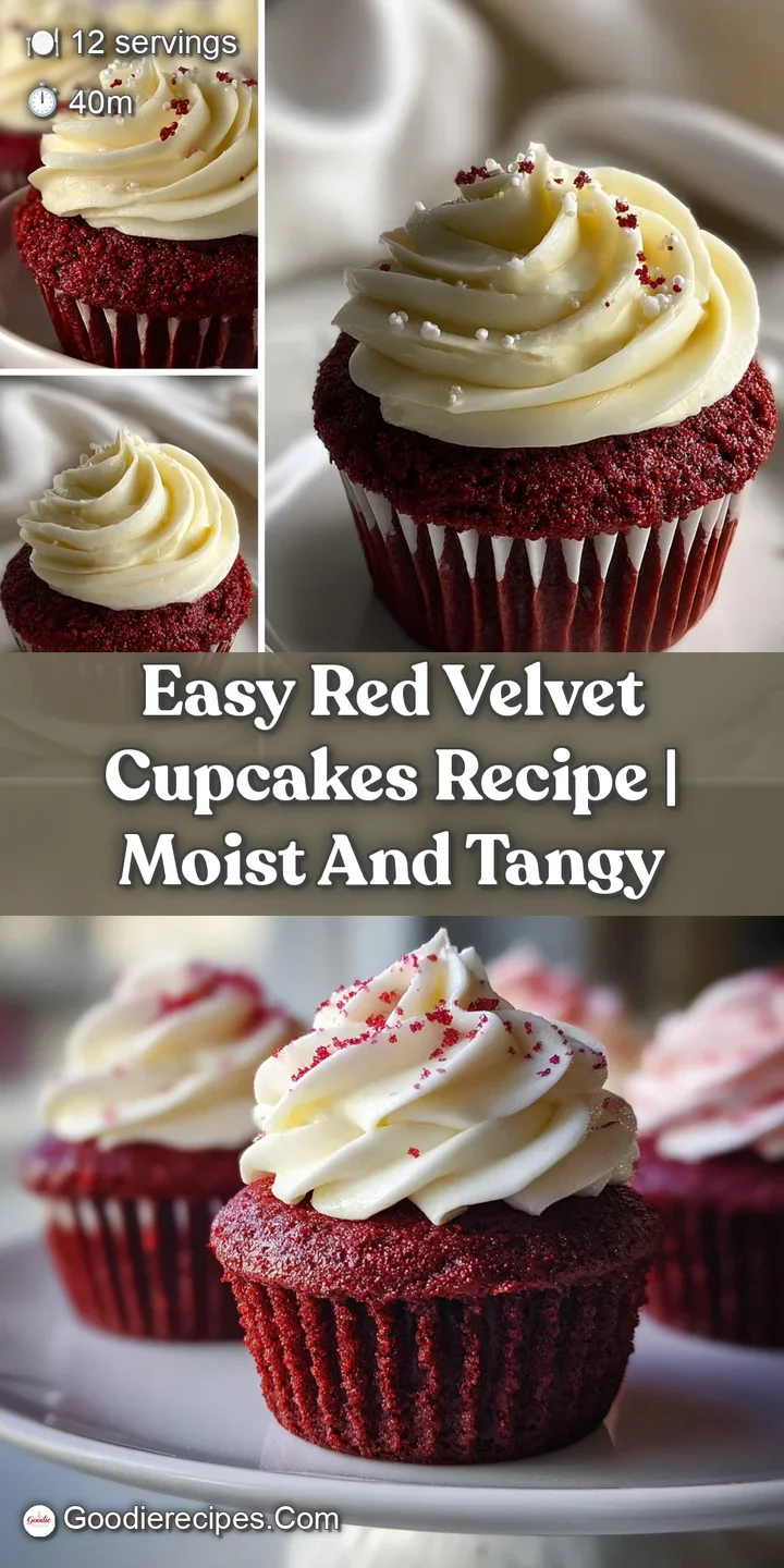 Close-up of a moist red velvet cupcake, its cream cheese frosting thick and inviting with a soft, velvety crumb.