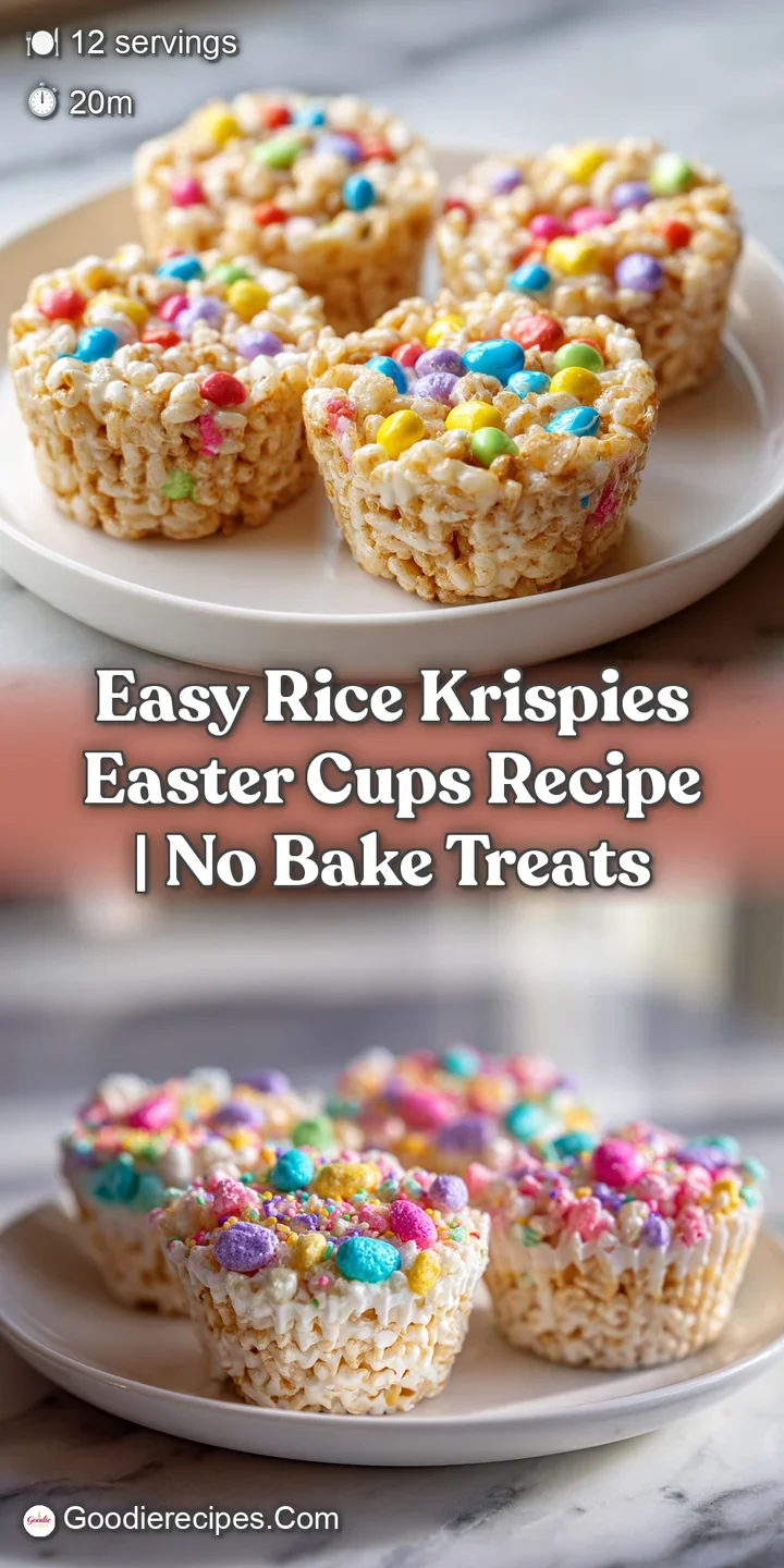 Close-up of a Rice Krispies cup brimming with vibrant pastel candies, revealing the crispy texture and soft marshmallow bi...