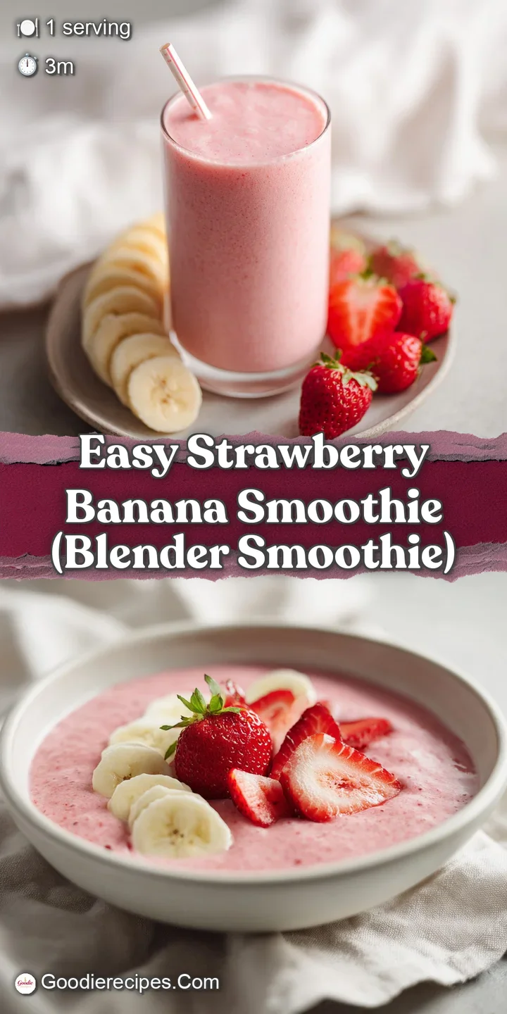 Creamy strawberry banana smoothie close-up shows frosty texture and flecks of blended fruit. Refreshing pink and yellow hues.