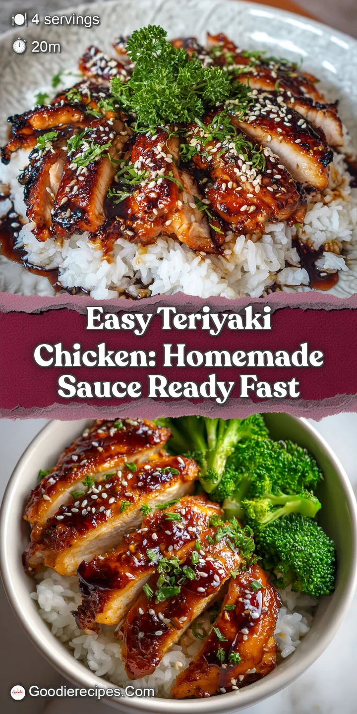 Close-up of glistening teriyaki chicken, the sticky glaze catching the light, revealing savory crispy edges and toasted se...