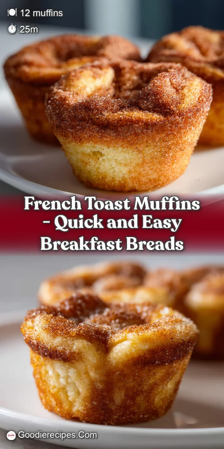 A close-up reveals the fluffy interior of a golden French toast muffin, perfectly baked and slightly crisp.