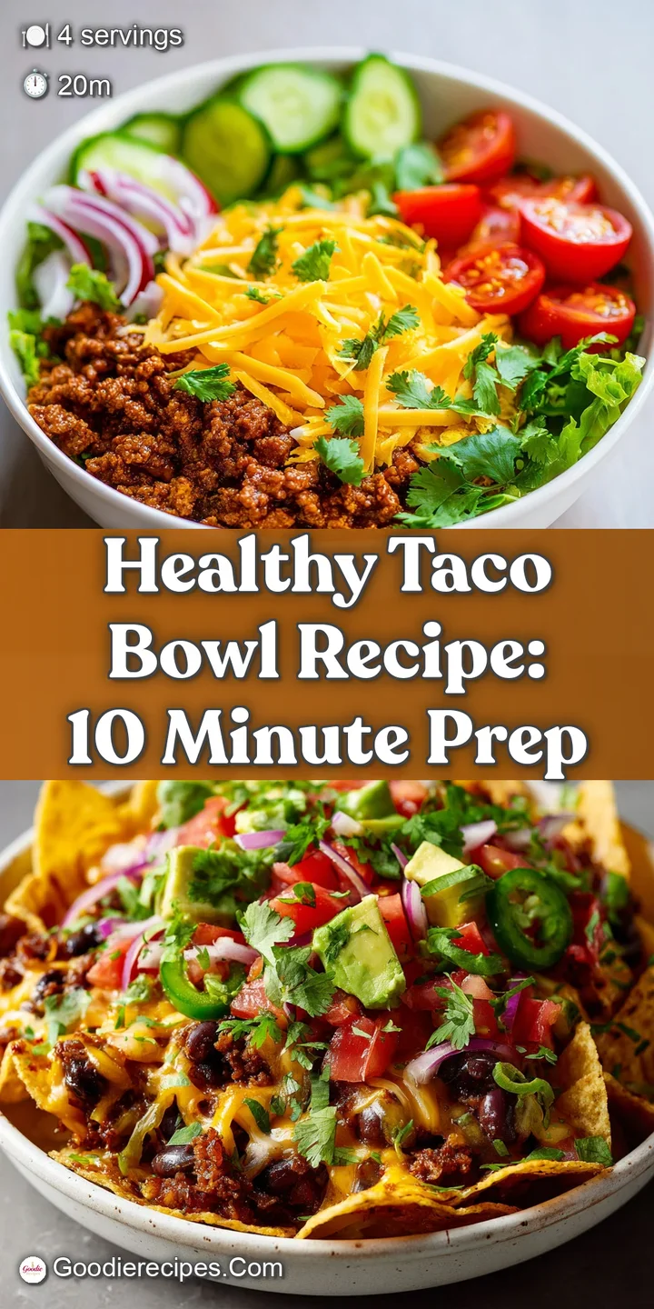 Close-up of a delicious taco bowl with juicy ground beef, crisp lettuce, ripe tomatoes, and a drizzle of creamy sauce, rea...
