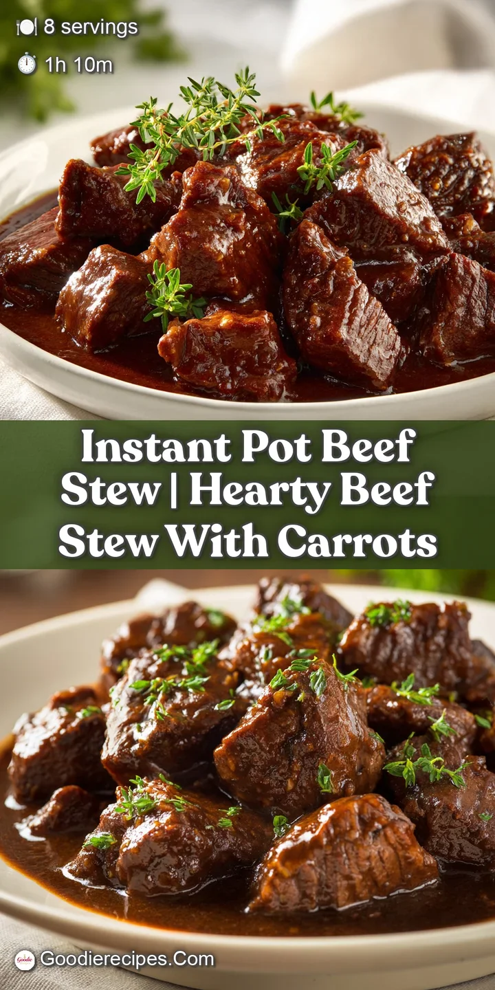 Close-up of tender beef chunks and soft carrots glistening in a thick, savory brown sauce with light steam rising.