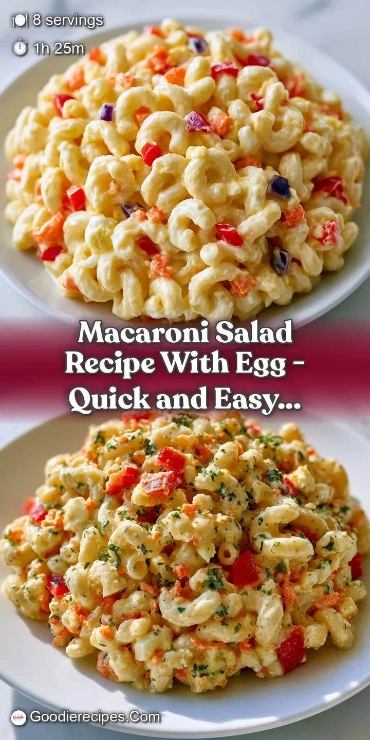 Close-up of tender elbow macaroni and crumbled hard-boiled eggs coated in a glossy, thick creamy white dressing.