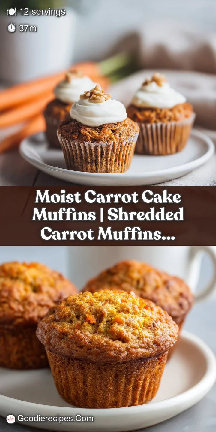 Close-up of a moist carrot cake muffin revealing shredded carrots and a rich, spiced batter with a generous dollop of fros...