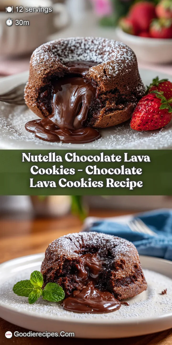 A close-up reveals a cracked cookie surface, with rich, dark chocolate lava flowing out.