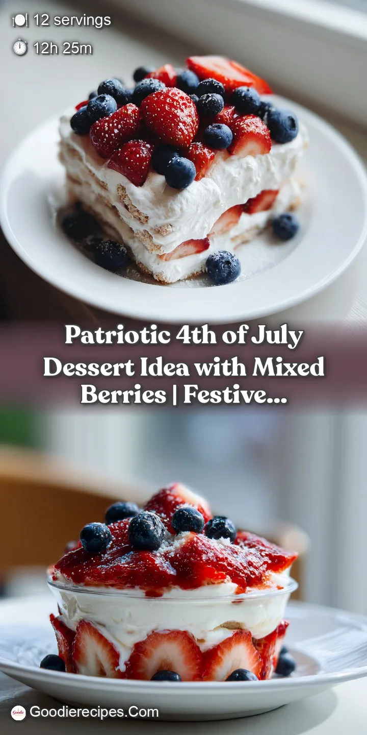 Close-up of juicy strawberries and blueberries atop a smooth, white creamy layer.