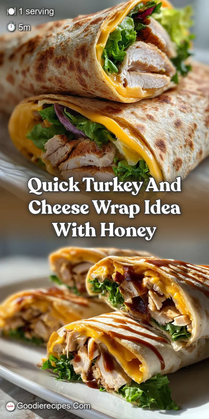 Close-up of a turkey and cheese wrap, highlighting the juicy turkey, melted cheese pull, fresh lettuce, and glistening hon...