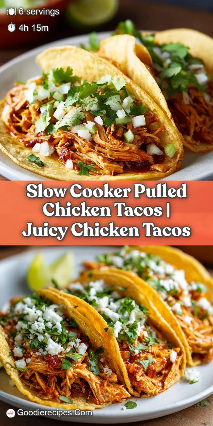 Close-up of juicy, seasoned pulled chicken cascading from a crispy corn tortilla, glistening with sauce and toppings.