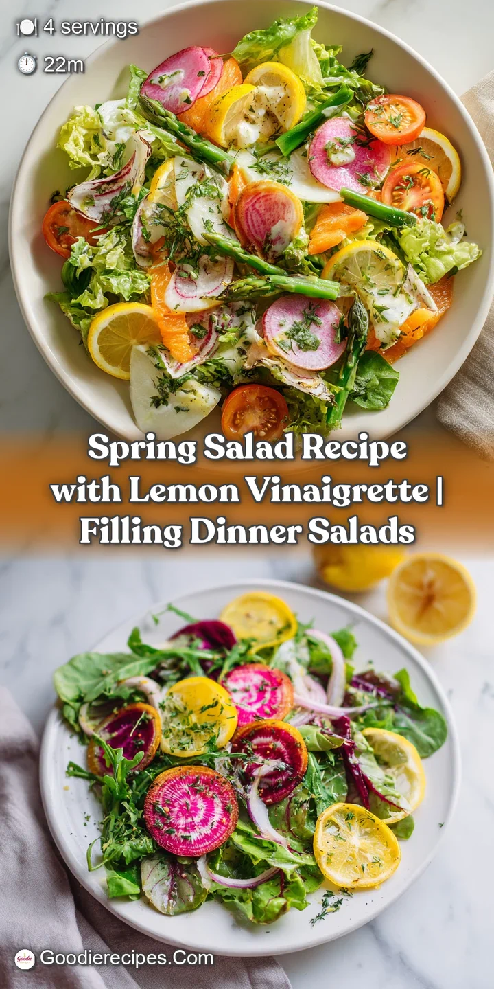 Close-up of a fresh spring salad; glossy lemon vinaigrette glistens on delicate greens and thinly sliced radishes.