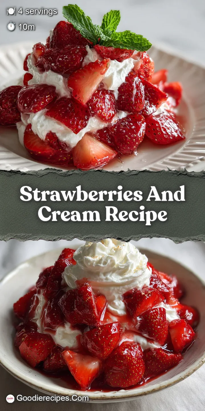 Close-up of vibrant strawberries coated in thick, luscious cream. Visible seeds and fresh, natural color evoke a delicious...