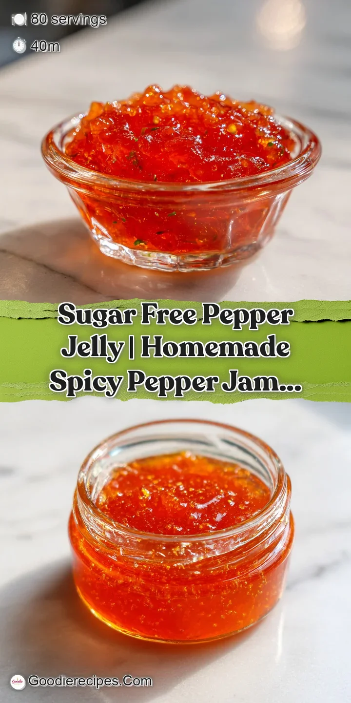 Close-up of translucent ruby red pepper jelly with tiny flecks of red pepper, catching the light.