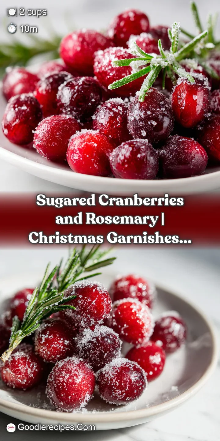 Macro shot of glistening, sugar-dusted red berries with a delicate, frosted texture and vivid green herbs.
