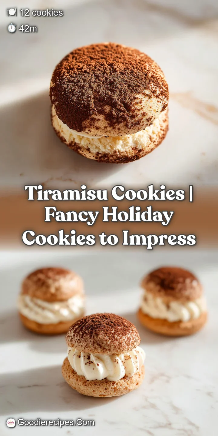 Close-up of a tender cookie with a swirl of fluffy mascarpone cream, kissed with cocoa powder.