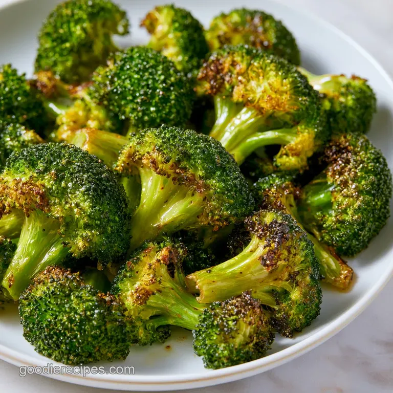 Vibrant green roasted florets piled high in a white ceramic bowl, topped with lemon zest and flaky sea salt.