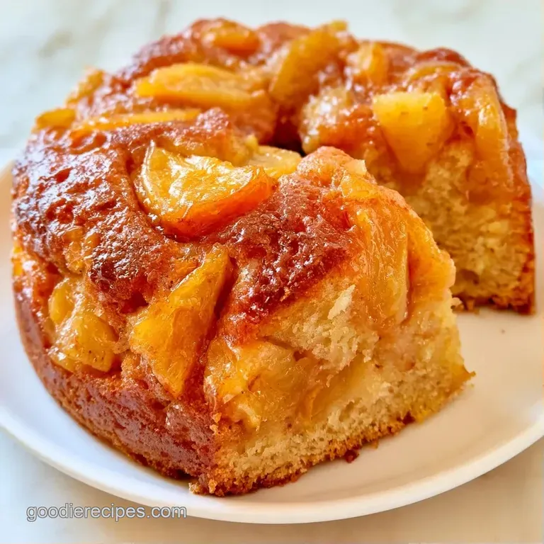 A slice of warm, golden cake on a white ceramic plate, paired with a dollop of cream and cinnamon dusting.