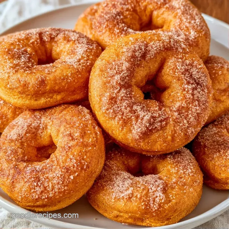 Three orange spiced rings dusted in sugar on a white ceramic plate, accented by a drizzle of glossy maple syrup.
