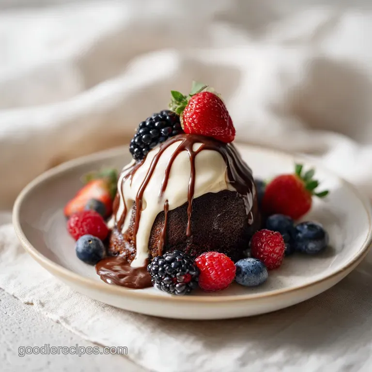 An elegant clear glass filled with layers of smooth chocolate pudding, ruby-red berries, and golden cookie pieces.