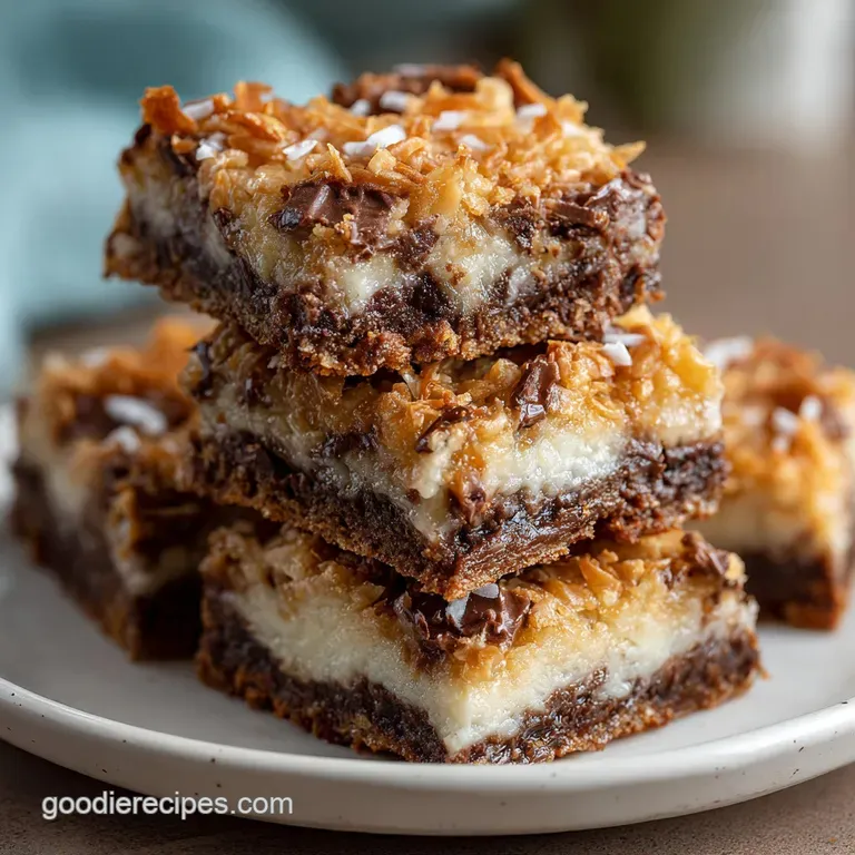 A stack of layered chocolate chip bars on a white plate, revealing soft edges and decadent, rich textures. Yummy!