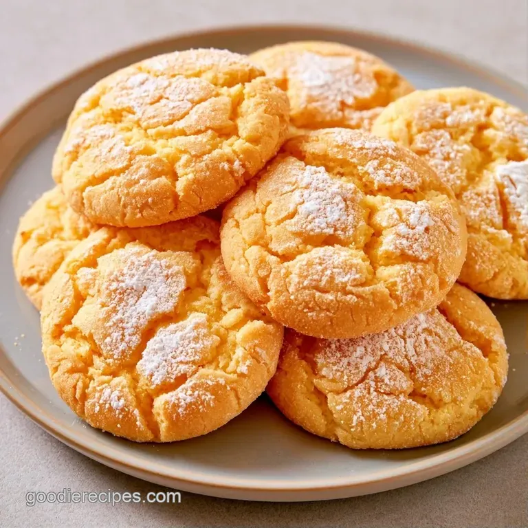 Pale, crackled cookies piled high on a minimalist platter, contrasting with a dark linen napkin and fresh berries.