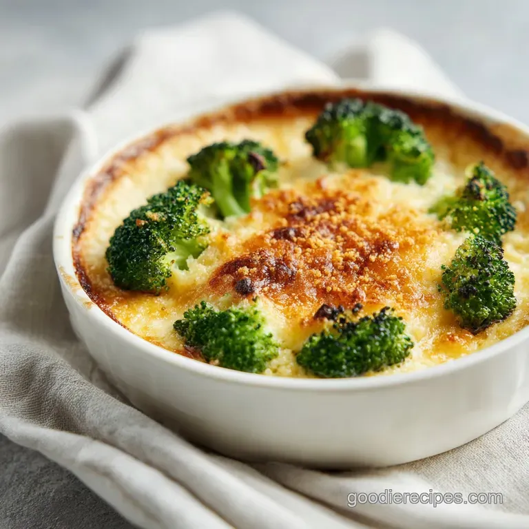 A square slice of creamy vegetable bake with a toasted golden crust on a white plate with fresh parsley.