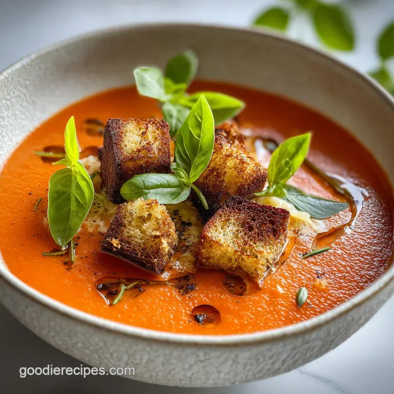 Best Creamy Tomato Basil Soup from Scratch with Garlic Croutons