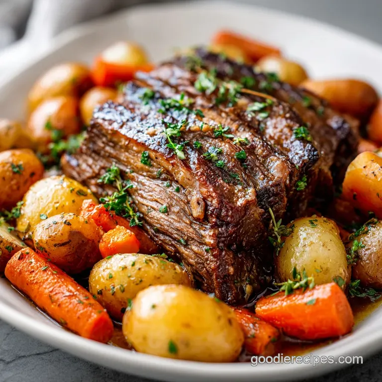 Crock Pot Roast with Potatoes and Carrots and Fresh Herbs
