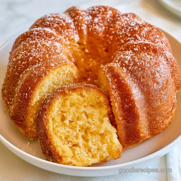 A fluffy slice of golden cake on a porcelain plate, garnished with fresh raspberries and a drizzle of cream.