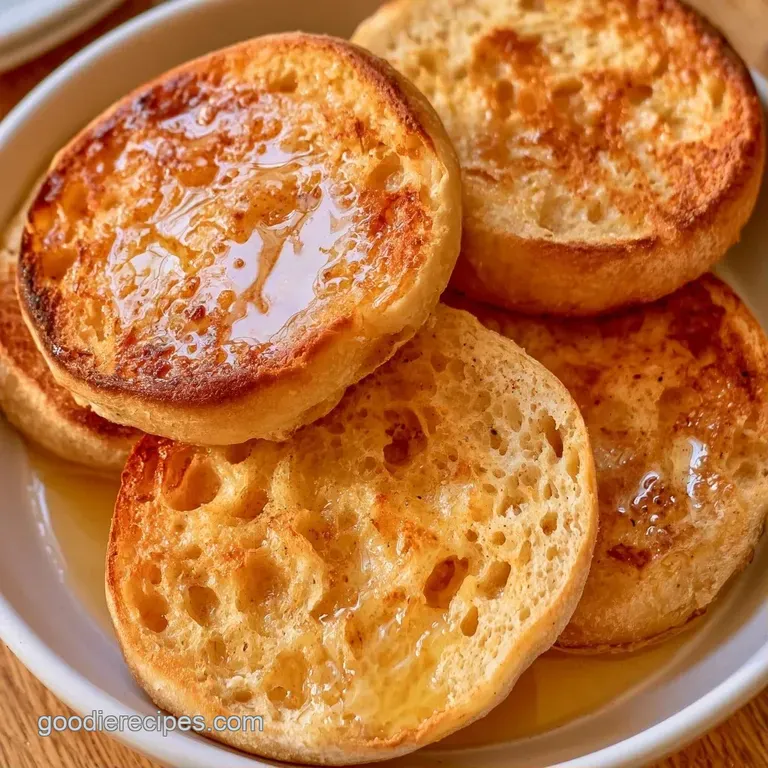 Two crisp, toasted muffins topped with melted butter and a pinch of salt on a minimalist white ceramic plate.