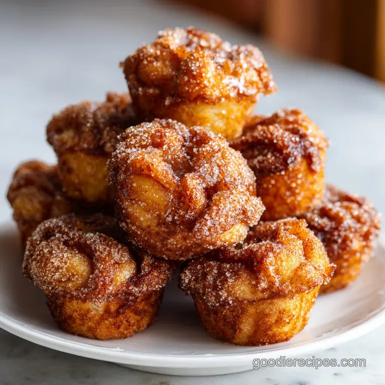 Fluffy French toast muffins dusted with powdered sugar, artfully arranged with fresh berries.